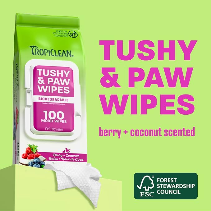 TropiClean Deep Cleaning Pet Wipes, 100ct - Wipes for Dogs & Cats - Gently Removes Dirt, Dander & Smells - for Pet Paws, Face, Body & Bottom - Sweet Berry & Coconut Scent