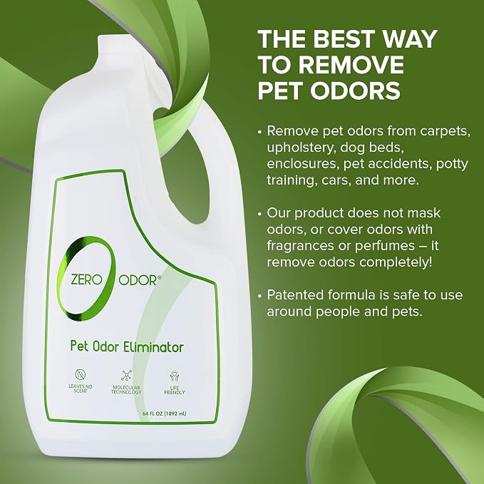 Zero Odor Pet Odor Eliminator Refill for Dog & Cat Urine, Carpet Deodorizer | Enzyme-Free, Urine Smell Eliminator for Pet Beds, Litter Areas & Furniture, No Lasting Scent, 64 FL OZ