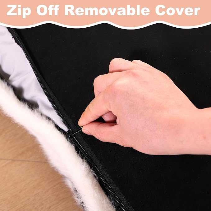 Bedfolks Waterproof Dog Crate Bed,Plush Dog Bed with Removable Washable Cover,Faux Fur Dog Crate Pad for Small Dogs and Cats,Fluffy Dog Kennel Bed 23"x18",Black-White Cowhide