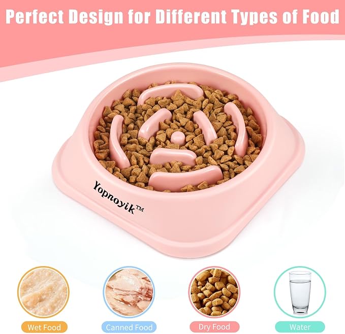 Yopnoyik 2 Pack Slow Feeder Dog Bowls for Healthy Eating, Non-Slip and Anti-Choking Design, Reduces Bloating & Overeating for Large Dogs, Easy to Clean