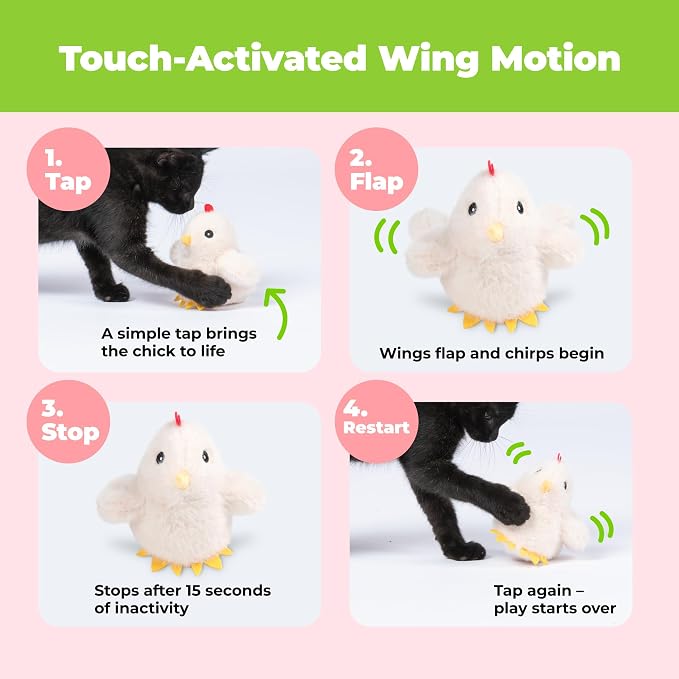 Catify Best Pet Supplies Flapping Duckling, Chick & Bird Cat Toy - Motion-Activated Wings, Realistic Chirps, Catnip-Infused Plush, USB-Rechargeable, Indoor Cats & Kittens, Self-Play Enrichment - Beige