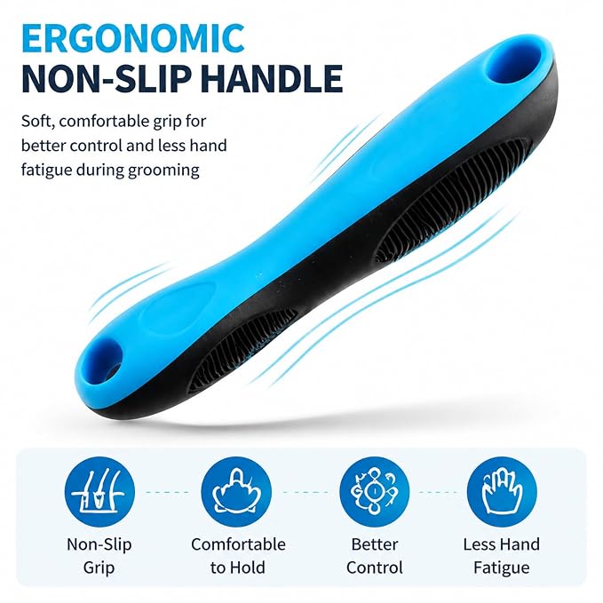 Dog Grooming Tool, Professional Deshedding Tool Dogs & Cats - Gentle, Efficient & Fur, Pet Grooming Brush, Dog & Cat Grooming Tool (Blue Small)