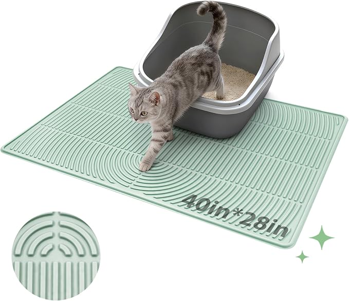 Pawtasy Cat Litter Mat,40" x 28" Extra Large Silicone Waterproof Litter Trapping Mat for Scatter Control Soft on Kitty Paws Non-Slip Easy to Clean