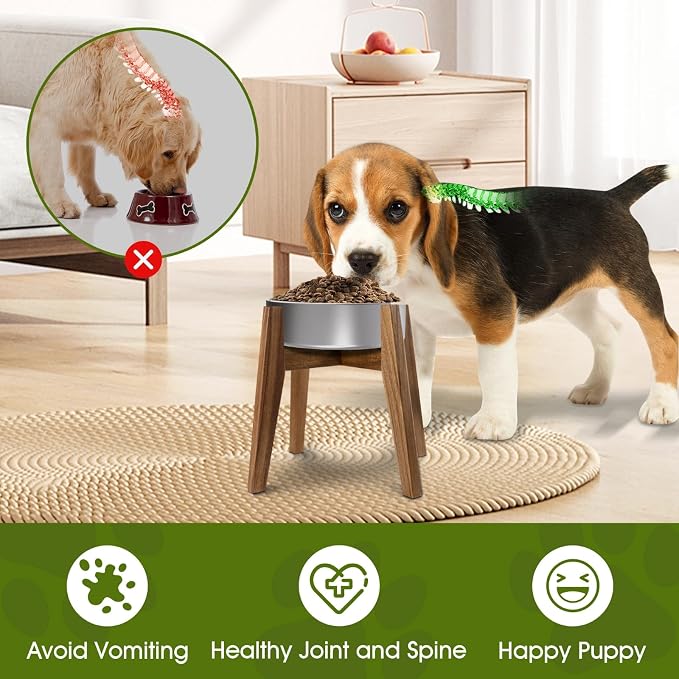 RAINBLELAND Raised Wooden Dog Bowl Stand for Large Dogs, Fits 9 Inch Bowls | Solid Acacia Hardwood with a premium furniture-quality design that complements modern home décor.
