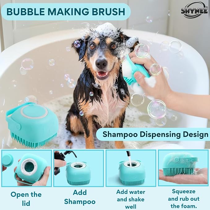 8PCs Dog Grooming Kit - Dog Shampoo Brush | Washing Gloves | Adjustable Dog Bath Brush | Dog Paw Cleaner | 2X Toothbrush | Dog Scrubber For Bath & Massage - Grooming & Bath Supplies for Dogs and Cats