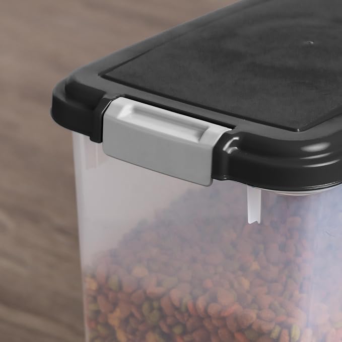IRIS USA Dog Food Container & Slow Feeder Bowl, Up to 30 lbs, Black | Includes 2-Cup Sccop & Wheels, Airtight Seal, BPA-Free, Bird Seed, Cat food, Cat Litter, Treats, Short Snout Bowl
