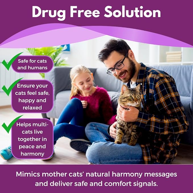 Cat Calming Pheromone Diffuser - 1 Diffuser Head & 2 Refills for 60 Days - Anxiety Relief Cat Essentials Products - Calm Cats Accessories - Cat Pee Prevention Supplies