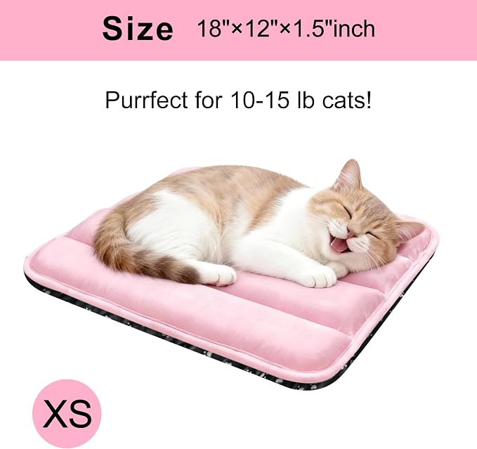 Dog Bed Mat, Reversible Dog Crate Pad with Washable Kennel Mat and Soft Foam, Flat Pet Bed for Dogs & Cats, for Crates Carriers & Travel (Pink, 18" L*12" W*1.5" Th)