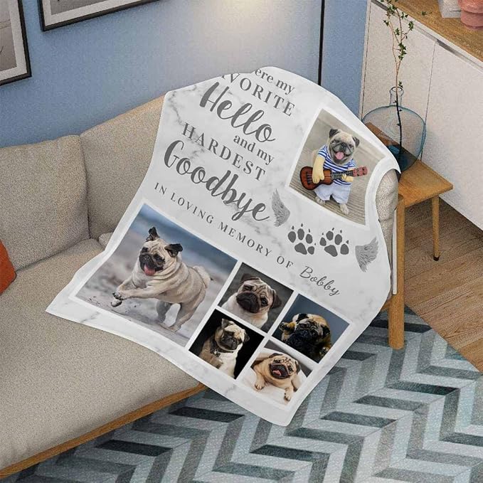 InterestPrint Custom Memorial Throws Blanket for Dog, in Loving Memory Dog Bed Blanket Customized Loss of Pet Dog Photo Blankets Warm Bereavement Gift for Dog Mom 60X80 Inch