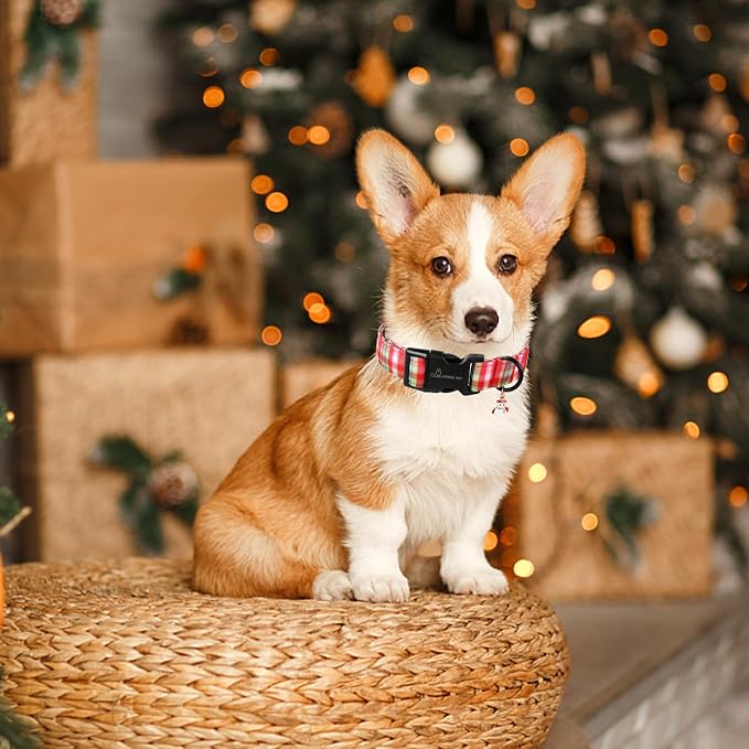 ARING PET Christmas Dog Collar-Cute Red Green Plaid Adjustable Xmas Snowman Pet Collars with Quick Release Buckle for Puppy Small Medium Large Girl&Boy Dogs-XS