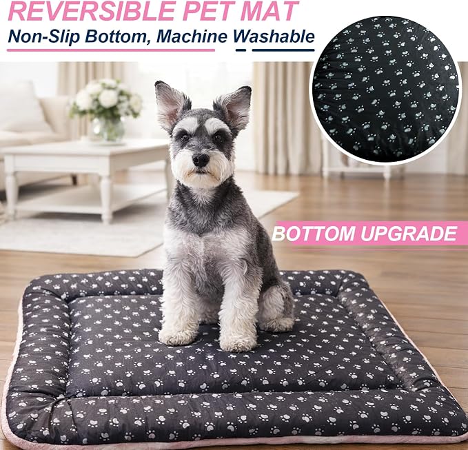 Washable Dog Bed Mat With Anti-Slip Bottom, Deluxe Plush Memory Foam Crate Pad & Waterproof Outdoor Kennel Mat For Dogs & Cats-Durable Crates Beds, Large Medium Small Puppy Size 30" x 20",pink