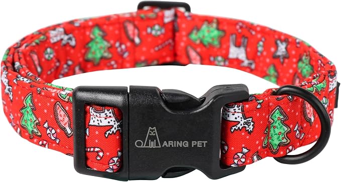 ARING PET Christmas Dog Collar, Cute Cotton Red Xmas Doggy Pet Puppy Collar for Small Medium Large Boy and Girl Dogs-S