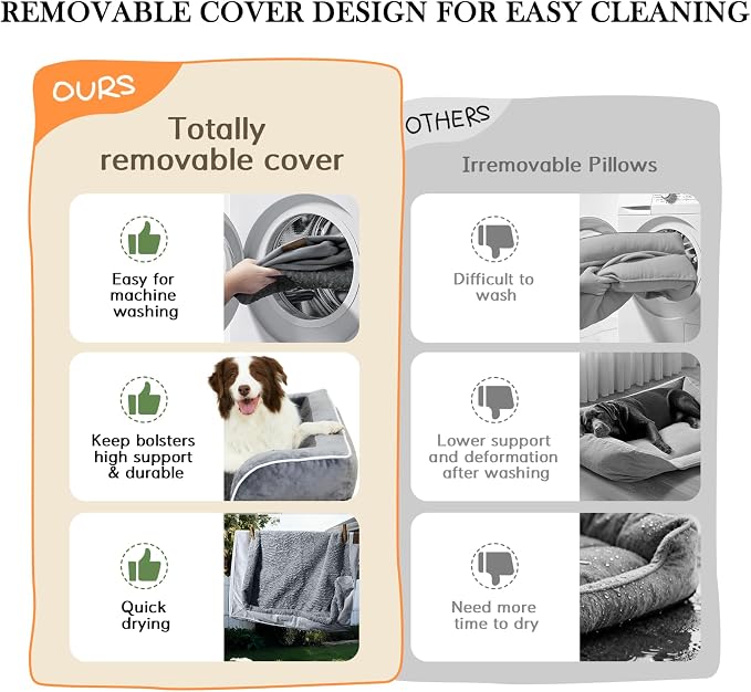Comfort Expression Orthopedic Dog Bed for Extra Large Dogs with Bolster | Waterproof Dog Couch Bed with Washable Cover & Non-Slip Bottom, Supportive Egg Crate Foam XL Pet Bed, 45x35 Inch