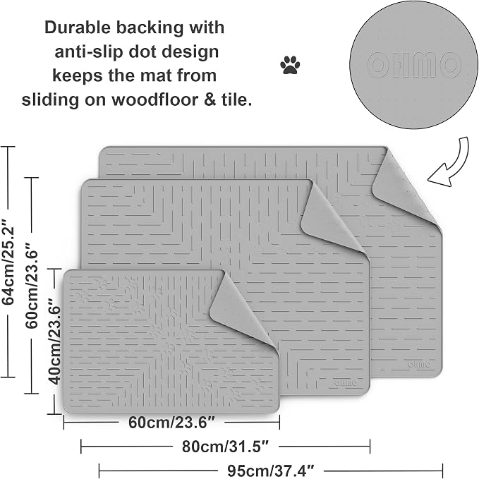 OHMO Cat Litter Mat, 23.5x16 Silicone Trapping Mat Ash Grey | for Kitty Litter Box, Easy Clean, BPA Free Rubber, Center Litter Collection, Easy Pour-Back, Waterproof, Odor-Resistant
