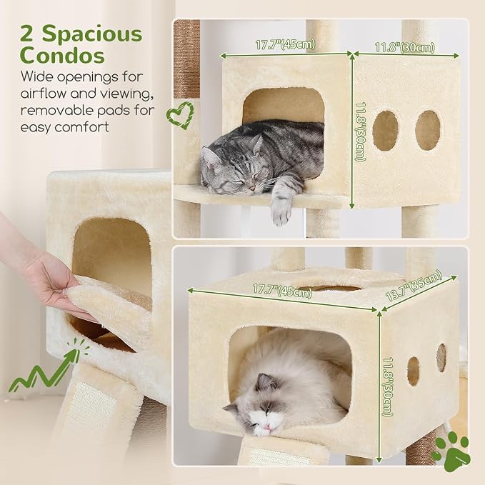 Globlazer 83inch Sturdy Multi-Level Tall Cat Tower, S83G, Beige | Extra Large Heavy Duty Cat Tree for Indoor Large Adult Cats Kittens with 2 Cat Condo, 8 Scratching Post, 2 Hammock