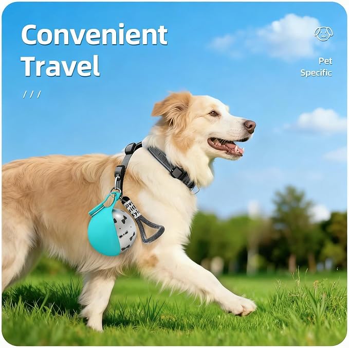 Dog Water Bottle, 10oz Stainless Steel Portable Dog Water Bottle with Foldable Silicone Bowl, 2-in-1 Portable Dog Water Bowl for Water & Food, Water Dispenser for Dogs Walking (Blue Printed)