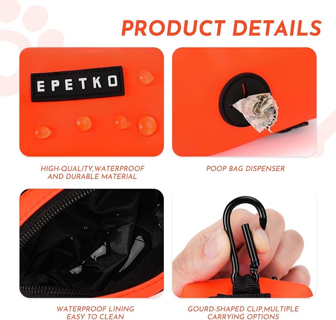 Dog Training Treat Pouch, Treat Bag Fanny Pack with Double-Zip Pocket and Four-Button Closure Waterproof Durable Dog Treat Pouch with 1 Roll of Dog Waste Bags