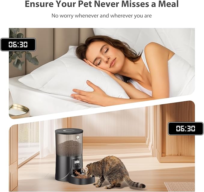 PETULTRA Automatic Cat Feeder: 4L Timed Cats Food Dispenser Programmable 1-6 Meal for Cat and Small Medium Dog- Auto Pet Feeder Easy to Set Up Dual Power Supply with Desiccant Bag| Detachable Washable