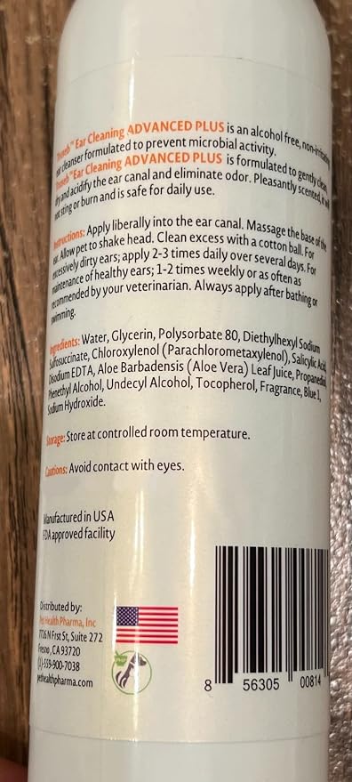 Truseb | Ear Cleaner Flush Advanced Plus Solution Formula for Cats and Dogs, Washes Away Dirt and Debris and Helps Prevent Issues , Cleaning + Drying (ADVANCED+ Ear Cleansing Flush, 8 Oz)