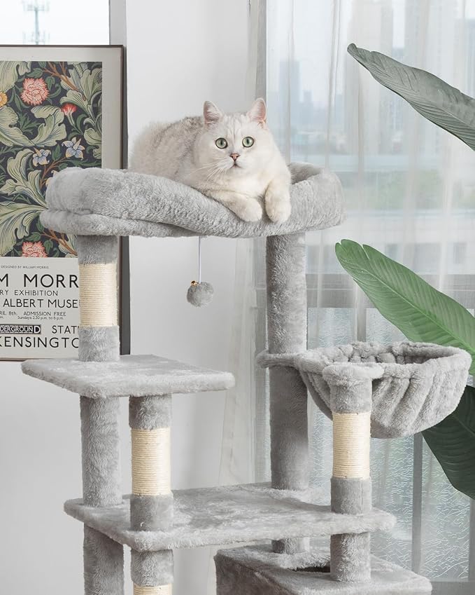54 Inches Cat Tree, Tall Cat Tower with Hammock, Condo and Scratching Pad, Cat House with Plush Perch for Indoor Cats Adult