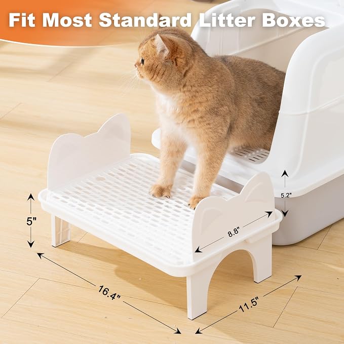 Uross Cat Litter Box Step, Extra Large Litter Box Ramp/Stairs with Detachable Splash-Proof Side Baffles, Anti-Tracking Litter Catcher, Easy to Clean, Non-Slip Step for Small & Elderly Cats (White)