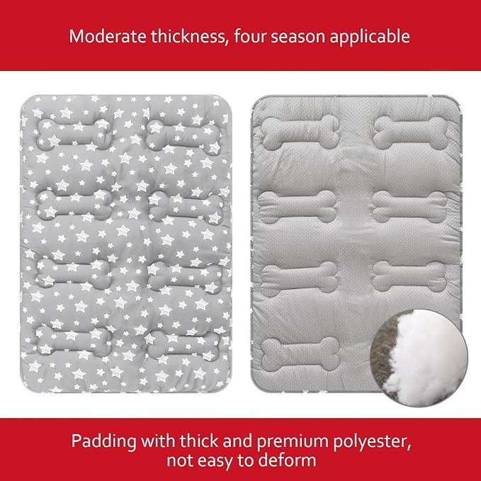 Moonsea Dog Crate Mat (24" X 18") 2 Pack, Soft Bed Mat with Cute Prints, Personalized Dog Crate Pad, Anti-Slip Bottom, Machine Washable Kennel Pad, Grey