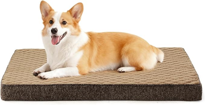 JOEJOY Orthopedic Medium Dog Bed, Washable Dog Crate Bed Medium Sized with Removable Cover, Egg Memory Foam Pet Beds, Brown, 29"x18"