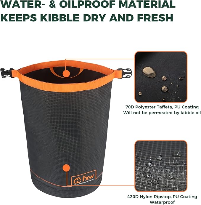 FXW Dog Food Travel Bag，Large Capacity for Travel Kibble Storage Perfect for RV Road Trips, Camping, Longterm Dog Boarding Gear Accessories Gray, 42 Cups