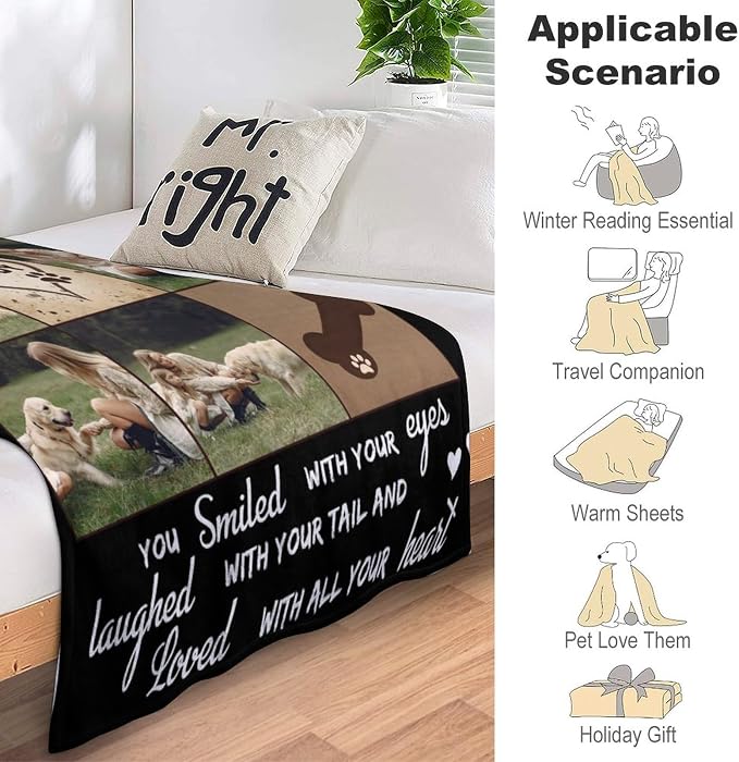 Artsadd Personalized Dog Blanket with Photos & Pet Name, Custom Dog Memorial Blanket and Throws for Remembrance, Customized Puppy Blanket, Dog Gifts for Pet Dog Lovers, Dog Mom Gifts for Women Xmas X