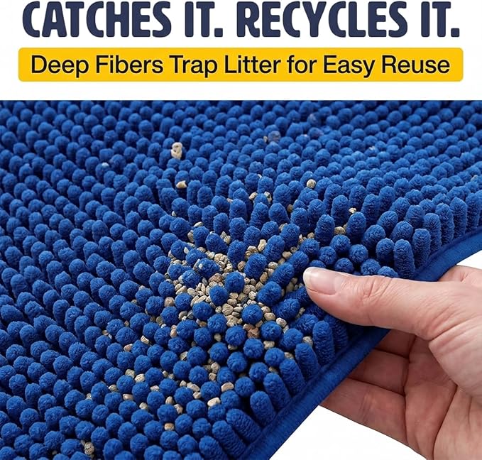 Muddy Mat® | XL Cat Litter Mat 48"x60", Litter Trapping Mat, Super Absorbent Scatter Control, Soft on Paws, Slip Resistant Washable Litter Mat, Traps Litter, Protects Floors, Navy Blue