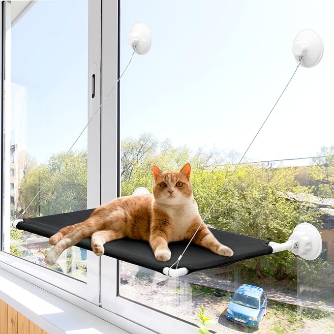 Cat Window Perch, Cat Window Hammock with Space Saving Design, Mounted by Powerful Screw Suction Cups, is Safety and Sturdy Bed for cat