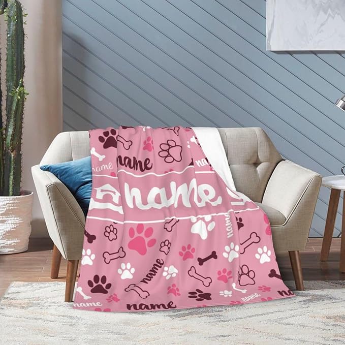 Nxwdwqa Personalized Dog Name Blanket Throws with Photos, Custom Pet Name Blanket, Dog Gifts for Pet Lovers, Customized Puppy Blanket for Adult Kid Birthday Christmas Fathers Mothers Valentines Gift