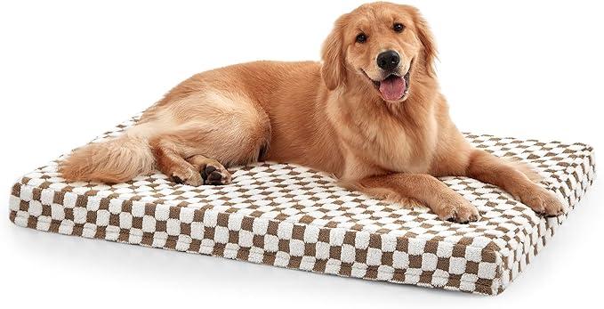 JOEJOY Dog Bed for Large Dogs, Large Orthopedic Dog Bed with Removable Washable Cover, Cute Modern Plush & Memory Egg Crate Foam Dog Bed, 36 x 27 inch, Brown