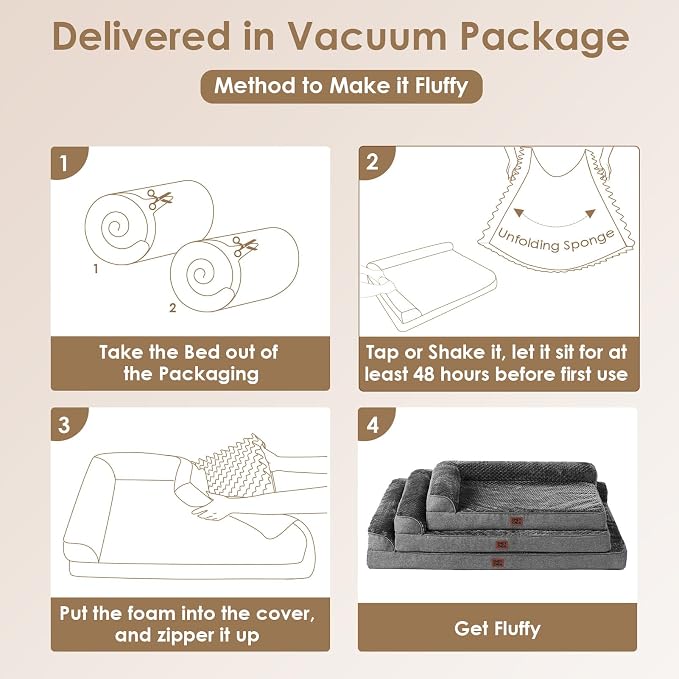 EHEYCIGA XXL Dog Bed Memory Foam, Orthopedic Giant Dog Bed Jumbo with Washable Removable Cover, Waterproof Pet Sofa Couch with Nonskid Bottom, 48x35x7.5, Dark Grey