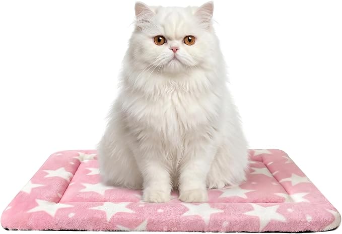 Dog Bed Mat,Reversible & Ultra Soft Kennel Pad-Machine Washable Pet Bed for Dogs & Cats-All-Weather Crate Liner for Crates,Carriers & Travel (Big Star&Pink, 18.0" L x 14.0" W x 1.5" Th)