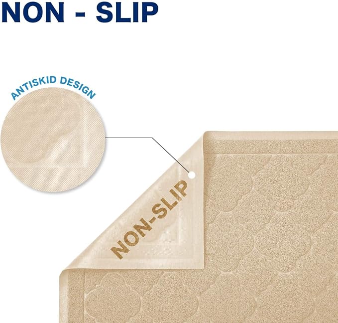 Cat Litter Box Mat, Kitty Premium PVC Pad, Durable Trapping Rug, Phthalate Free, Urine-Resistant, Scatter Control, L 35 x 23 Inch, Beige