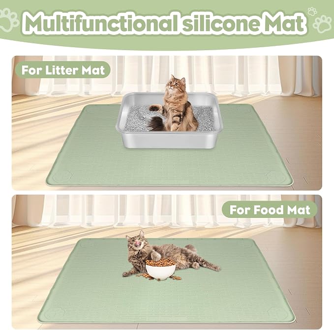 Silicone Cat Litter Mat for Litter Box 34”x22” Large Cat Mat, Green | Waterproof, Non-Slip, Leak-Proof Rug Mat with Lip, Easy to Clean, Extra Large Litter Catcher Mat for Floor