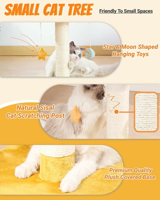 Cloud Cat Tree, Cat Scratching Post with Soft Bed for Kitten | Natural Sisal Posts, Small Cat tree, Kitten Scratching Post, Cute Toys & Catnip, Easy To Clean, Stable Structure, Home Decor