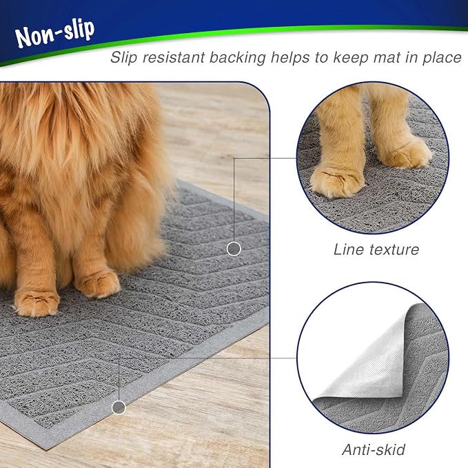 Cat Litter Box Mat(No. 02-2), Kitty Premium PVC Pad, Durable Trapping Rug, Phthalate Free, Urine-Resistant, Scatter Control, L 35 x 23, Grey