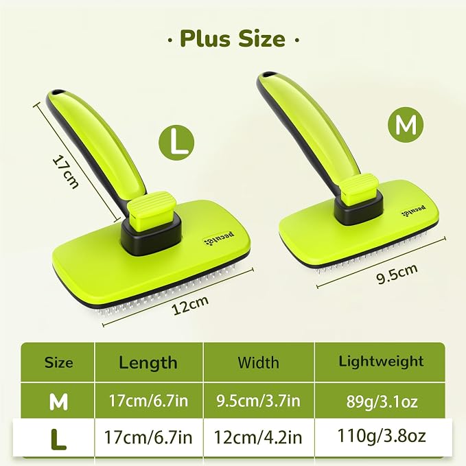 Pecute Skin Friendly Self-Cleaning Slicker Brush for Dog & Cat Shedding | 1 click clean, Lightweight, Undercoat hair removal, For short/long/double/white coats