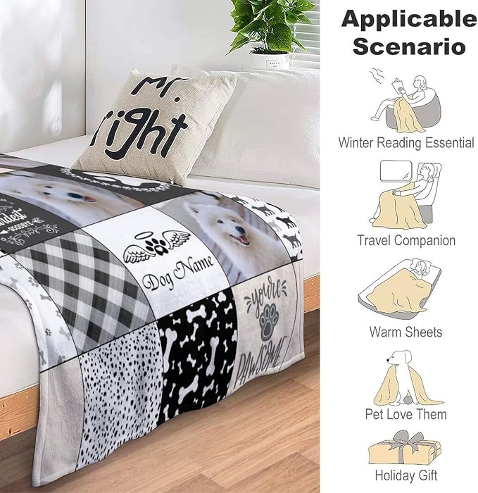 Artsadd Personalized Pet Memorial Gifts, Custom Memorial Blanket Gifts for Cats Pets Dogs Lovers - Customized Puppy Photo Collage Throw Blanket with Pictures Name, Loss of Pet Sympathy Gift 40"x50"
