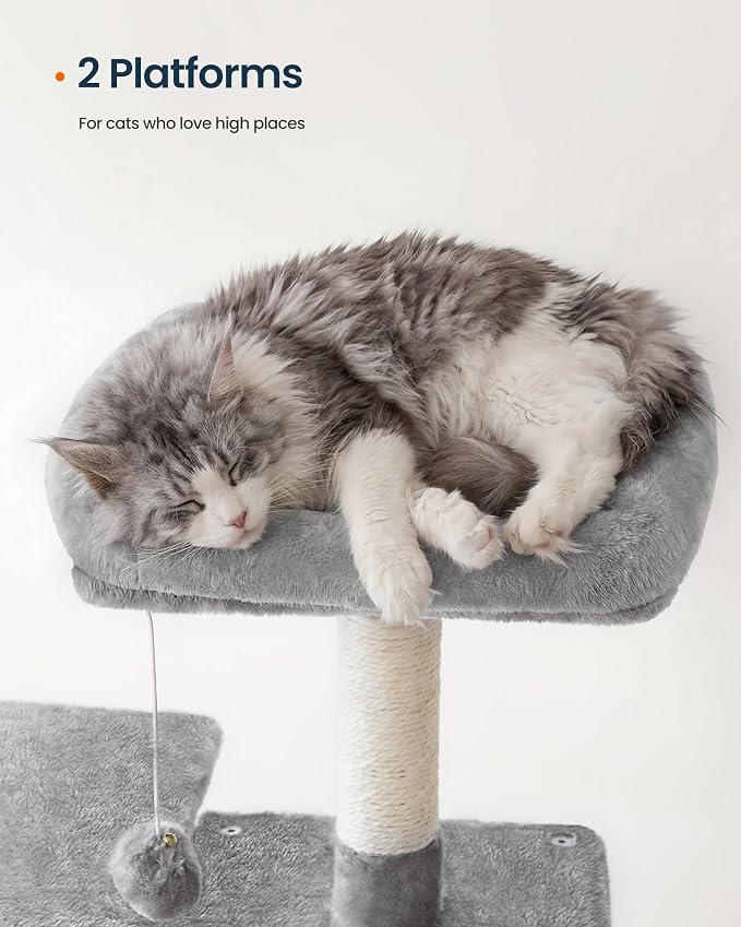 SONGMICS HOME Cat Tree for Indoor Cats, Multi-Level Cat Tower with Sisal Scratching Posts, Hammock and Condo, Light Gray
