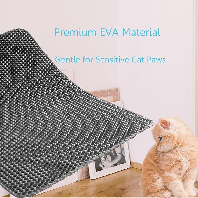 Honeycomb Large-Pore Cat Litter Mat, 24"x18", Gray | Catches all litter types, side-opening, easy clean, soft & durable, BPA-free, upgraded non-slip & urine-proof bottom, medium