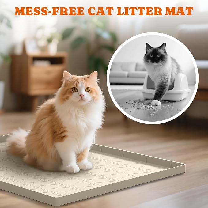 Pawtners Silicone Cat Litter Mat 34 x 22 in, Easy to Clean, 2 Pack | Non-Slip Kitty Litter Mat for Floor, Waterproof & Urine-Proof Cat Litter Mat Litter Trapping Mat, Soft on Kitty Paws