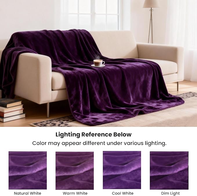 gogobunny Waterproof Flannel Blanket for Bed Couch Sofa, Reversible Double-Sided Throw for Dog Cat, Stain Resistant Furniture Protector Against Liquid Pee and Fur (90" x 90", Dark Purple/Light Purple)
