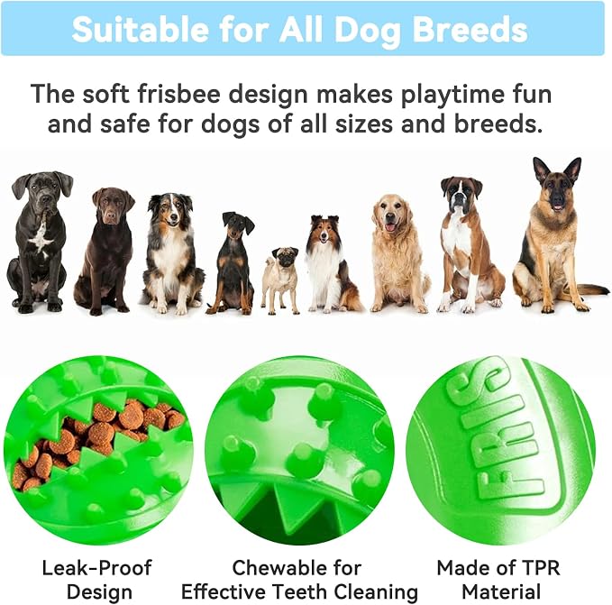 2Pcs Dog Frisbee with Treat Holes,8'' Soft TPR Flying Disc Chew Toy for Dogs, Treat Dispensing Fetch Toy for Outdoor Play & Exercise, Stress Relief Dog Toy(Purple ×1 + Green ×1)