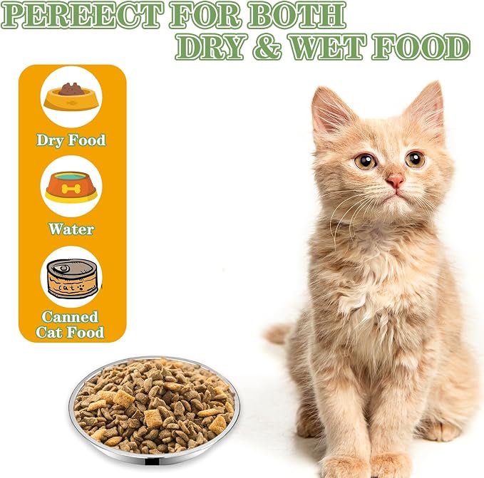 5Packs Cat-Bowls Cat Food Bowl - Thickened 6.2 Inch 304 Stainless Steel Cats Feed Bowl for Indoor Cats Shallow and Wide Whisker Fatigue Relief Pet Feeding Plates for Kitten Puppy Small Dog (5 Packs)