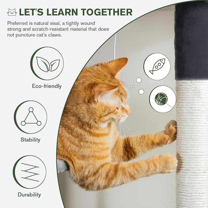 68 Inches Multi-Level Large Cat Tree for Large Kitties/Big Cat Tower with Condo/Cozy Plush Perches/Sisal Scratching Posts and Hammocks/ ‌Feline Activity Center Play House/Smoky Grey