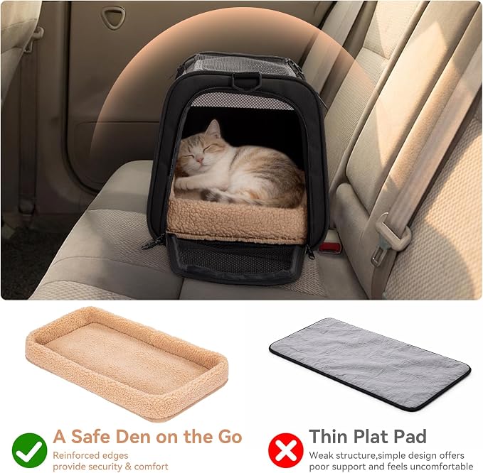 PETSFIT Soft-Sided Cat Carrier with Patented Safety Buckles, Lockable Zippers & Safety Tether,Escape-Resistant Travel Pet Carrier for Car Rides & Vet Visits, Airline Approved Under-Seat, Up to 12 lbs