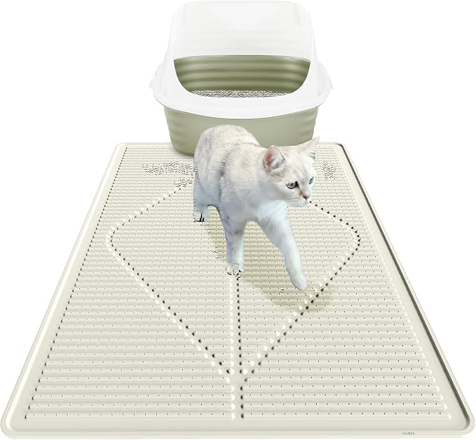 Mofason Cat Litter Mat XXL, Pearl Waterproof Litter Box Mats Extra Large | Washable 38"x25" silicone kitty litter box mat for floor; jumbo extra large pet trapping rug pad, cat litter matt easy clean